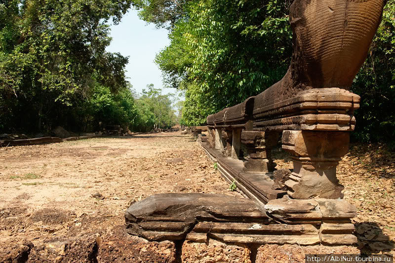 К нему ведёт что-то вроде длинной нага-терассы, ныне упирающейся в джунгли. Ангкор (столица государства кхмеров), Камбоджа