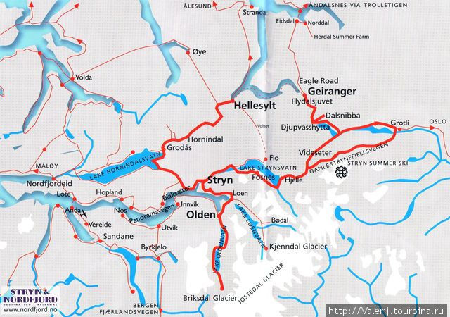 Схема маршрута Хеллесюльт – ледник Бриксдаль —  Гейрангер Хеллесюльт, Норвегия