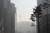 Подхожу к Сеульской башне. Она в странном тумане — как и весь в город. Как мне потом сказали это желтый дым который приходит с Китая)