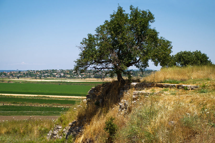 Часть траншеи, которой Шлиман во время раскопок разделил холм. Троя Античный город, Турция
