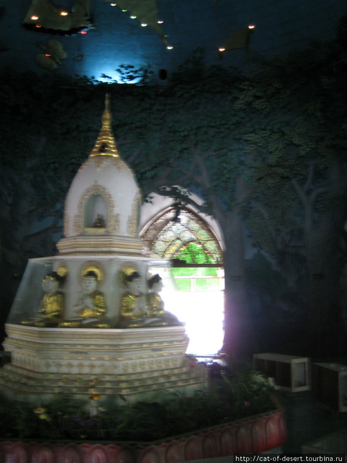 Такой вот познавательный храм. На куполе — карта звездного неба, а по стенам — реалистичные изображения местных деревьев с подписанными латинскими (!) названиями. Янгон, Мьянма