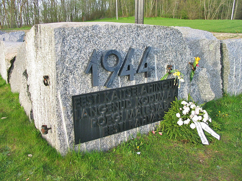Надпись на камне: эстонский народ чтит своих сыновей, погибших в оборонительном сражении. Политкорректно, да.