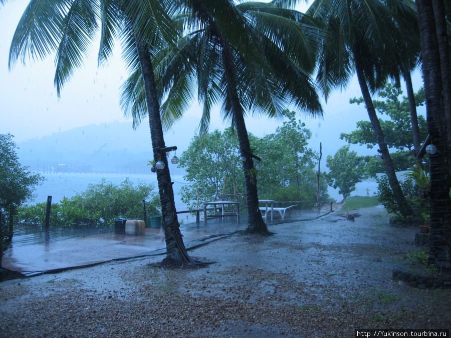 В сезон дождей дождь фигачит целый день. Это не то что на Райли, где полдня может идти дождь, потом полдня солнце. Тут почти постоянно настоящий тропический ливень. Остров Бусуанга, Филиппины