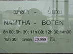 Расписание автобусов из Луанг Намтхи на Ботен. Цена билета 20 000 кип  (чуть больше 2-х долларов)