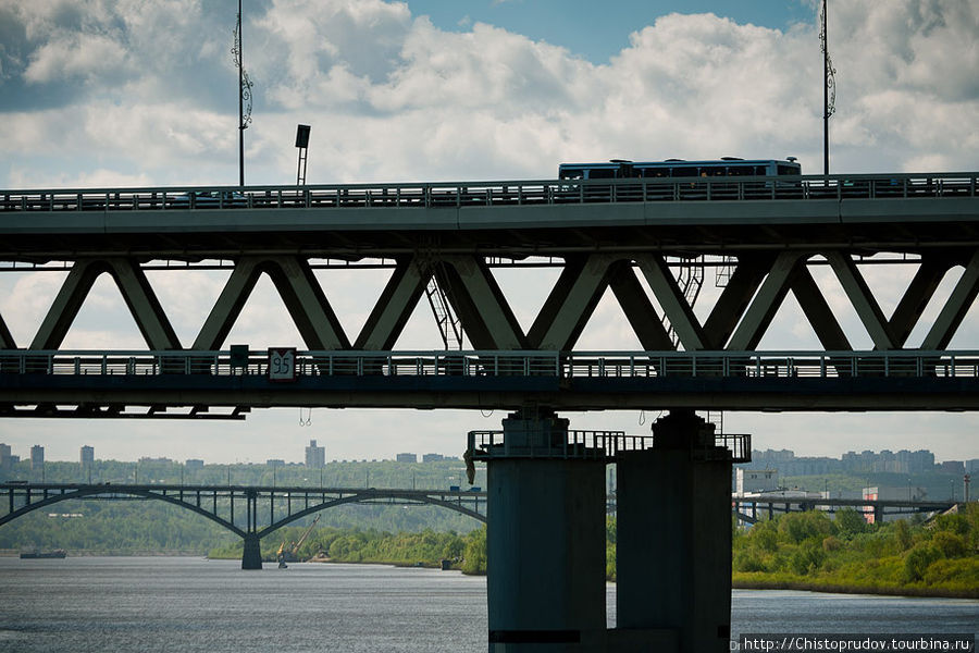 Метромост и Молитовский мост через Оку на заднем плане. Нижний Новгород, Россия