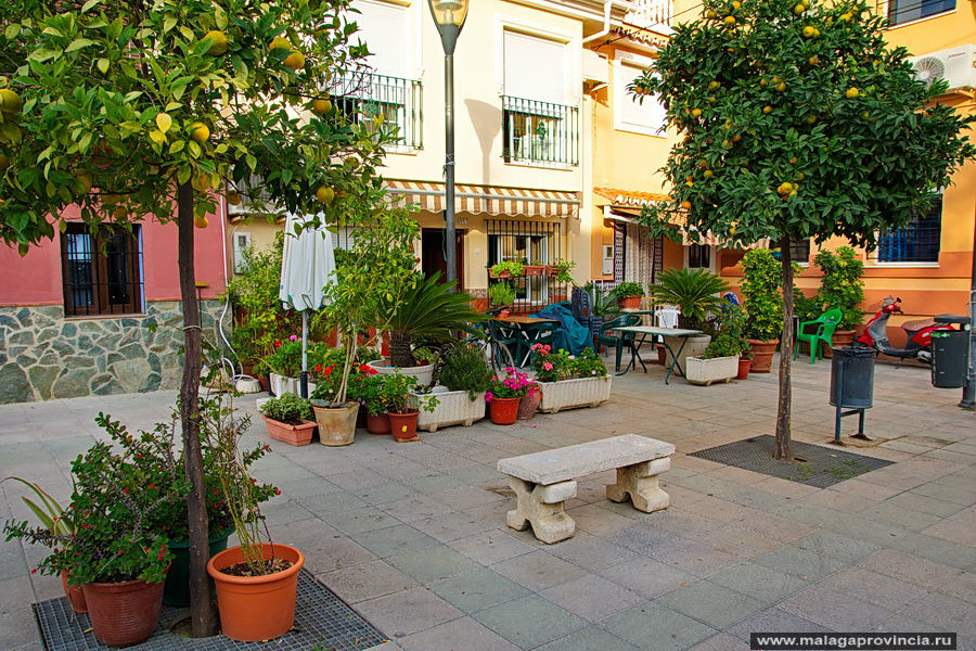 Поразительные внутренние дворики — маленькие площади с апельсиново-мандариново-лимонными деревьями Малага, Испания