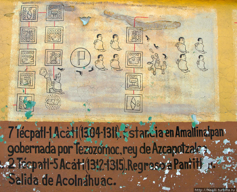 Тепатл- Акатл(1304-1311) Поселение  Амайиналпан. Правление Тецоцóмока: короля Ацкапатлока. Тепатл- Акатл(1312-1315) Возвращение в Пантитлан.  Выход в Аколнáуак Тула-де-Альенде, Мексика
