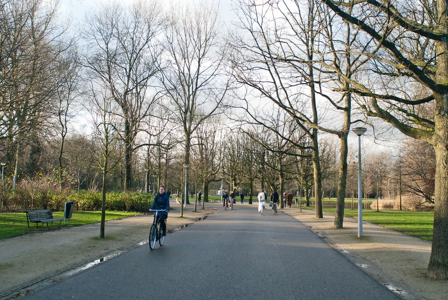 Парки в Голландии больше адаптированы для велосипедистов, а не для пеших прогулок. Амстердам, Нидерланды