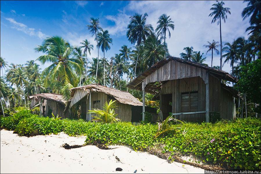 Остров Паламбак был одним из первых островов архипелага Баньяк, на который ступила нога белого туриста. Старые бунгало пострадали во время цунами и разрушились. Вообще, срок службы деревянного бунгало в таких условиях не превышает десяти-пятнадцати лет — в итоге так или иначе стихия возьмет свое. Суматра, Индонезия
