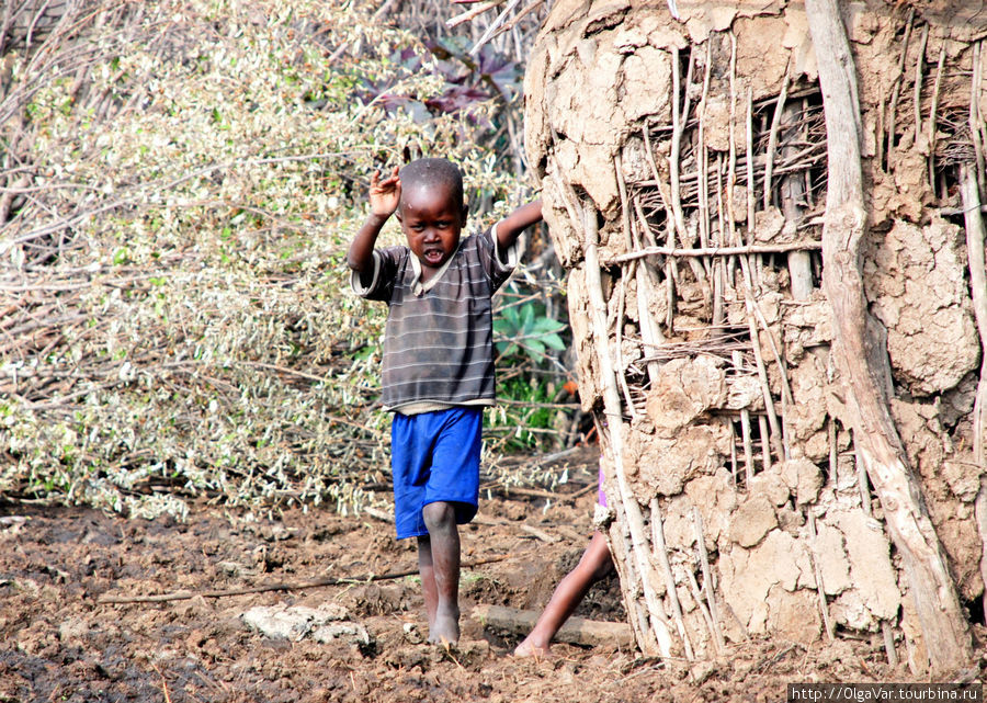 Так и кажется, что домик сейчас рухнет малышу на голову Масаи-Мара Национальный Парк, Кения