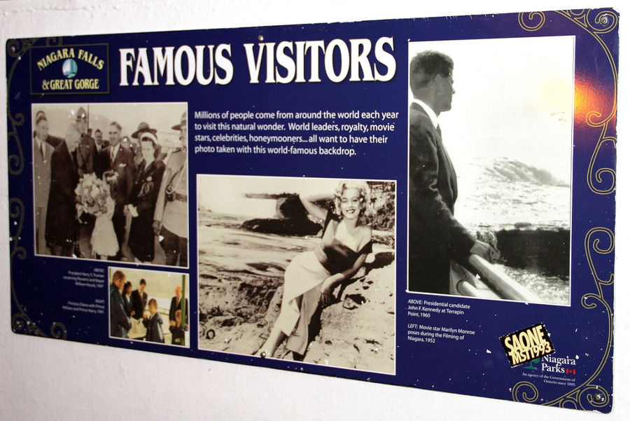 Знаменитости, посетившие водопад (М.Монро, Д.Кеннеди, принцесса Диана с семьей) Ниагара-Фоллс, Канада