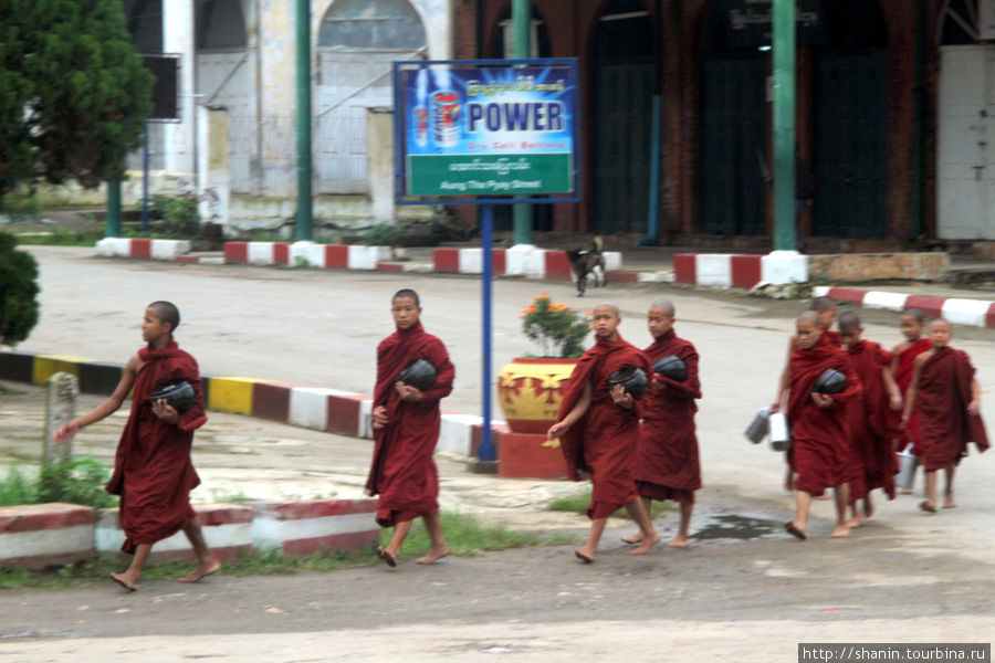 Монахи утром идут за подаянием Штат Шан, Мьянма