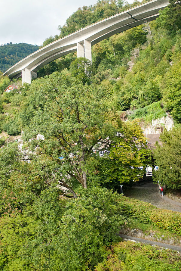 Кстати, дорога к Сен-Бернарскому перевалу не утратила своего значения пути из Северной Европы в Южную до сих пор. Из окна замка сейчас можно видеть, построенное на пятидесятиметровых пилонах и как бы парящее над замком, шоссе Е27, соединяющее Швейцарию и Италию. Монтрё, Швейцария