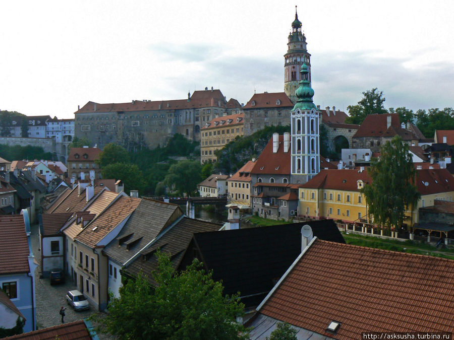 Вид на замок со стороны старого города — улицы Parkan Чешский Крумлов, Чехия
