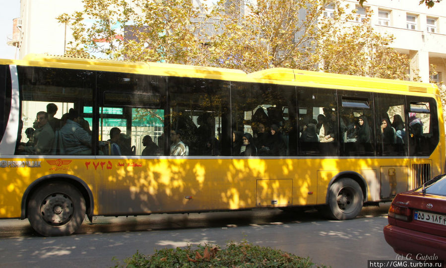 Все транспорт в Иране (в том числе автобусы) разделен на две части: спереди едут мужчины, сзади женщины. Если пассажиров-мужчин мало, то женщина может войти и сесть на мужской половине. Мужчинам вход на женскую запрещен всегда. Исфахан, Иран