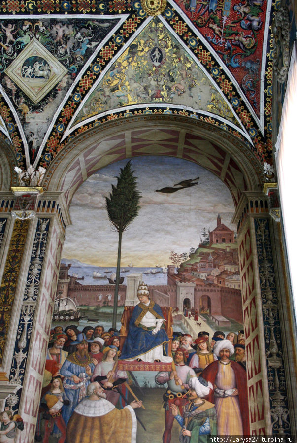 Цикл фресок о жизни и деяниях Энеа Сильвио Пикколомини, папы Пия II, в библиотеке Сиенского собора. Папа Пий II прибывает в Анкону. Сиена, Италия