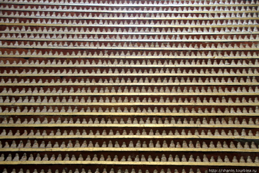 Это все статуи Будды — рядами на потолке Монива, Мьянма