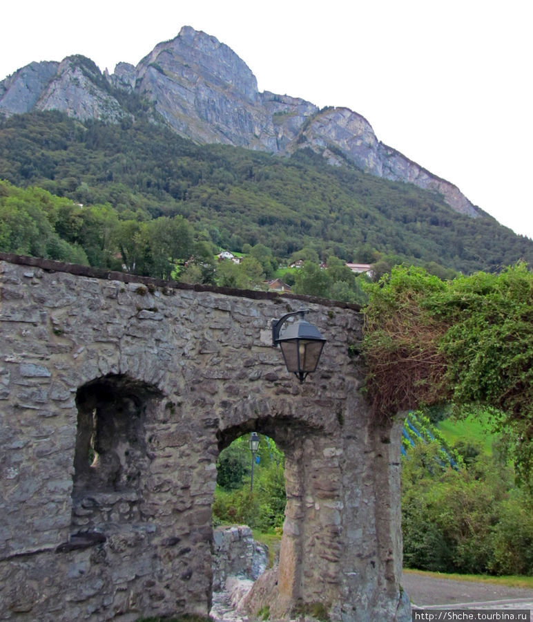 Замок у подножия скалы, все пространство между занимают виноградники, принадлежащие хозяевам замка Зарганс, Швейцария