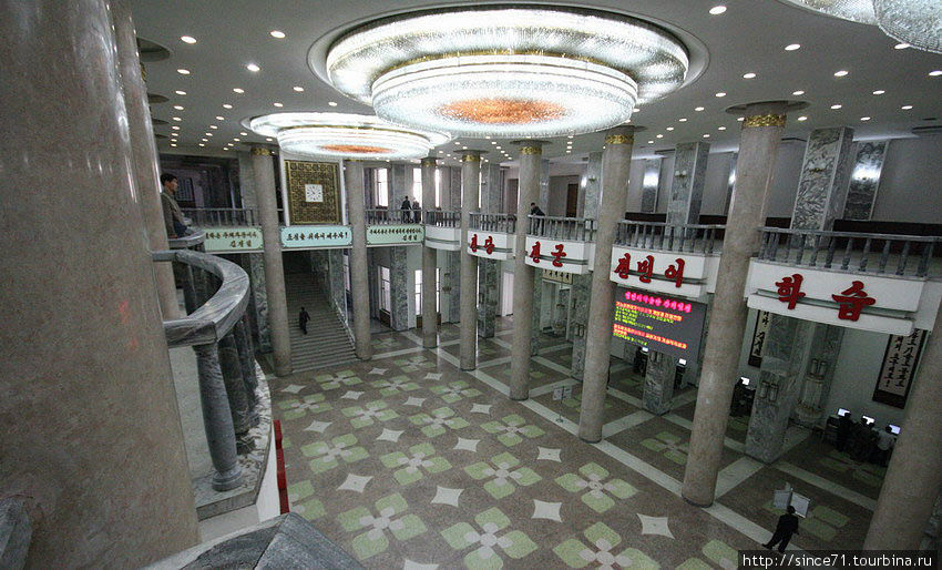 4. Центральный зал с расписанием лекций (одна даже была на русском, по физике). Пхеньян, КНДР