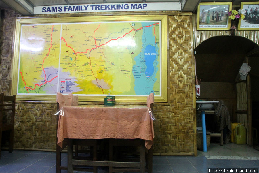 Карта треккинговых маршрутов по окрестностям Кало в ресторане Сэма Штат Шан, Мьянма