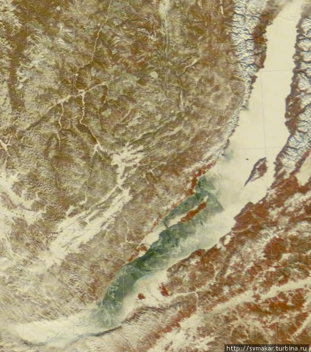 Байкал 17 февраля. Снимок из космоса. Листвянка, Россия