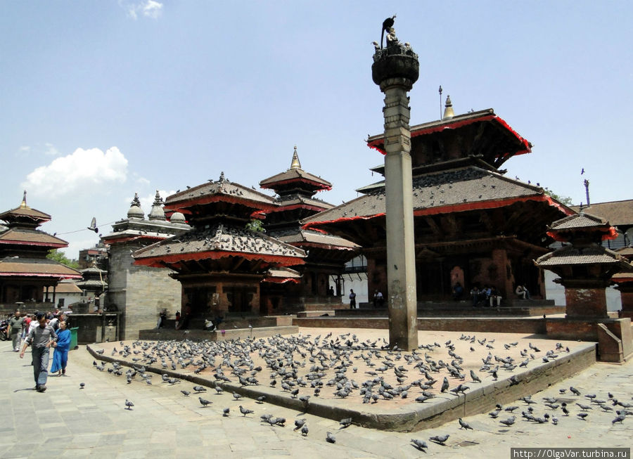Колонна короля Пратап Маллы, правившего в 17 веке. Правда, короля, восседающего на вершине колонны да еще в окружении домочадцев,  рассмотреть достаточно проблематично... Катманду, Непал