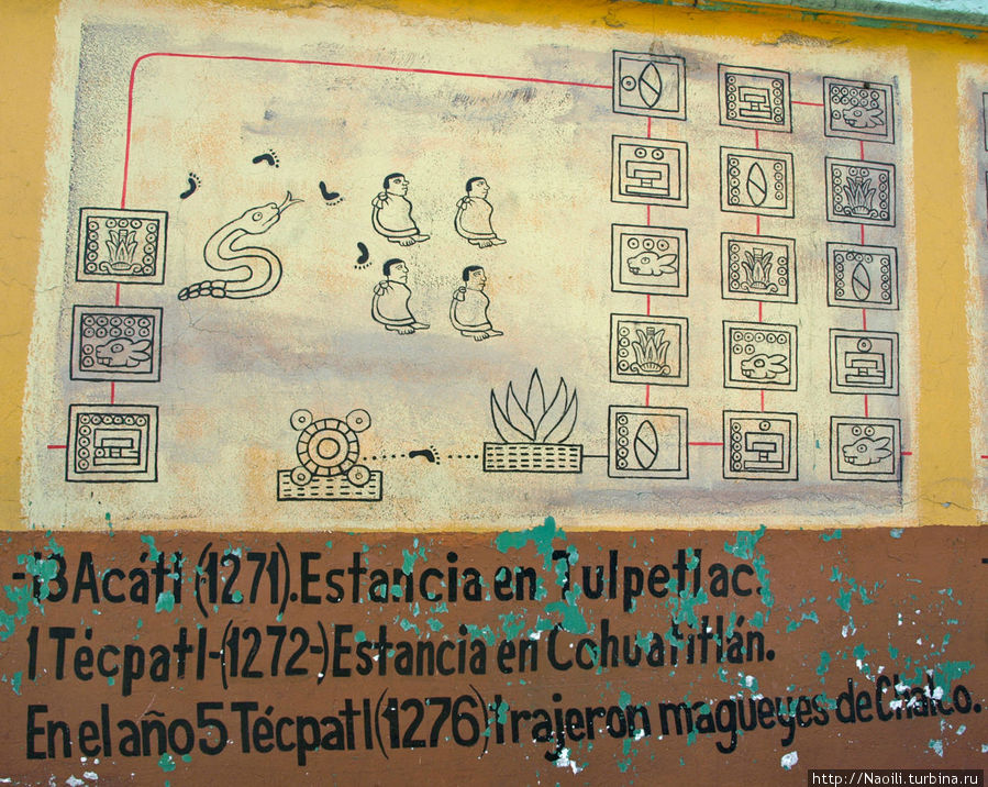 Акатл (1271) Поселение Тулпетлак. Тепатл- (1272) Поселение Коутитлан, 1276 — привезли магей из Чалко. (из кактуса магея делают мескаль) Тула-де-Альенде, Мексика