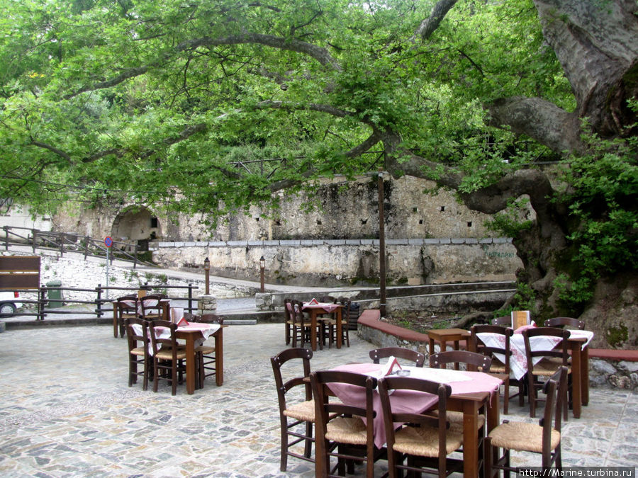 кафе в деревне рядом со знаменитым платаном Лассити, Греция