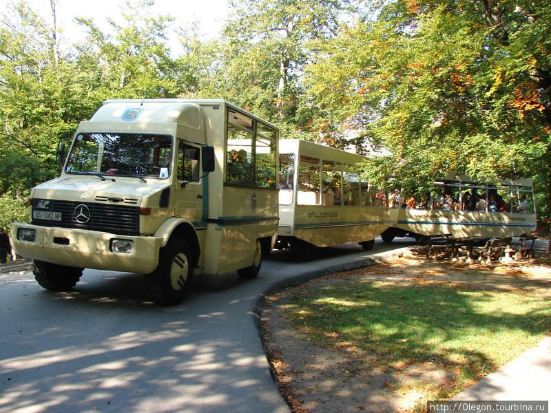 Специальный автобус с вагончиками для туристов Национальный парк Плитвицкие озёра, Хорватия