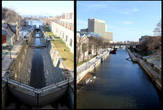 Слева фото с моста в одну сторону канала, справа в другую.