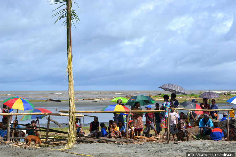 Папуасы прячутся от солнца под зонтами Провинция Галф, Папуа-Новая Гвинея