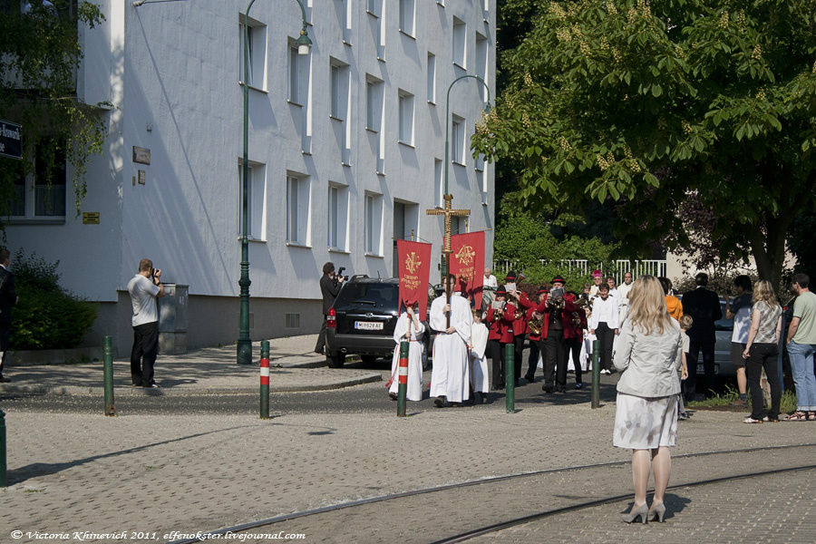 После томительного ожидания слышим оркестр! И видим, из того двора где скрылась процессия, уже целое шествие идет! Вена, Австрия