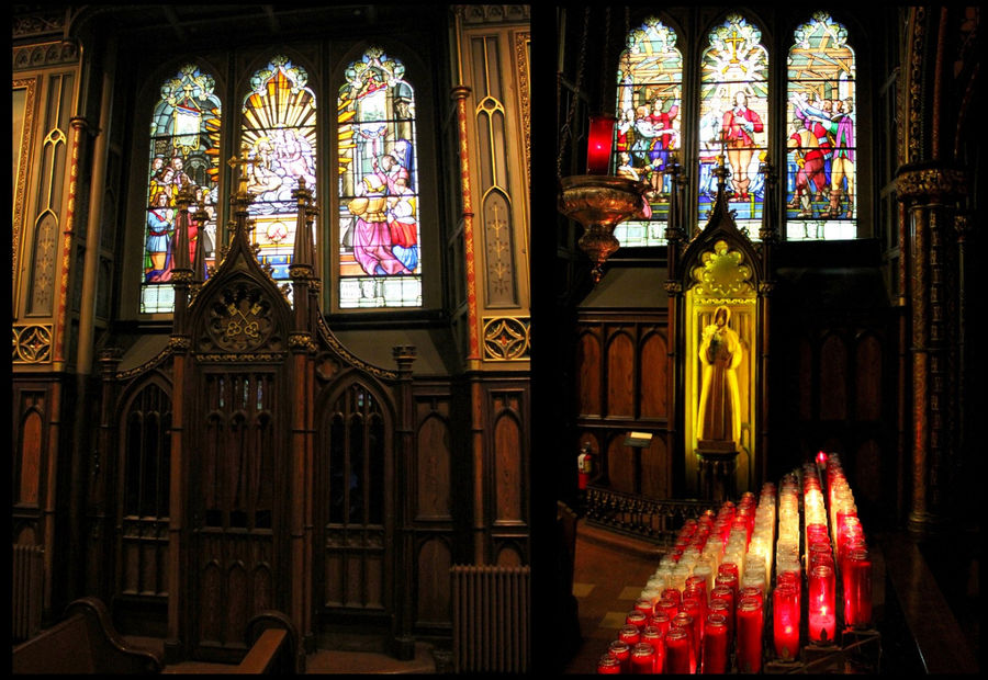 Несколько фото деталей собора, где по 2 разных кадра. Монреаль, Канада