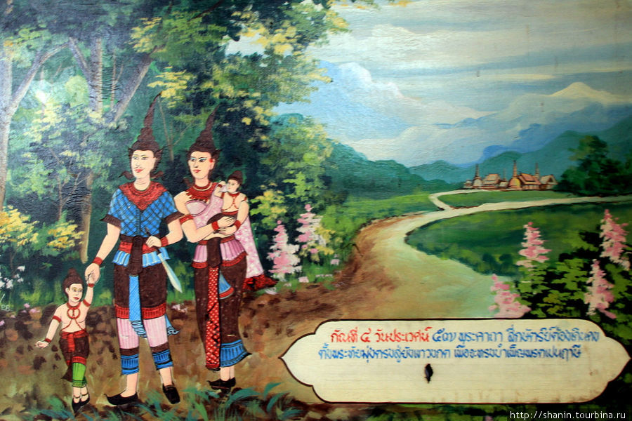 Фреска в храме,  Ват Пхутхао Тхонг в Аюттхае Аюттхая, Таиланд