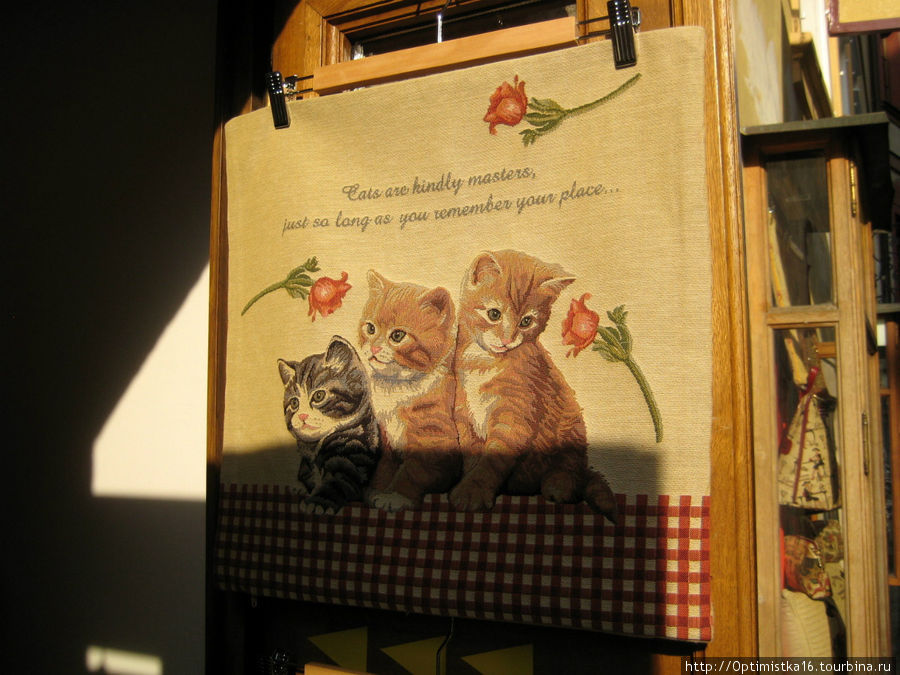 Большой выбор кошек в магазине гобеленов за Тынским собором Прага, Чехия
