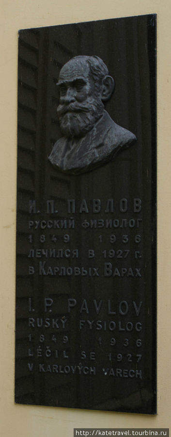 Мемориальная доска русскому физиологу И.П. Павлову на одноименном отеле Карловы Вары, Чехия