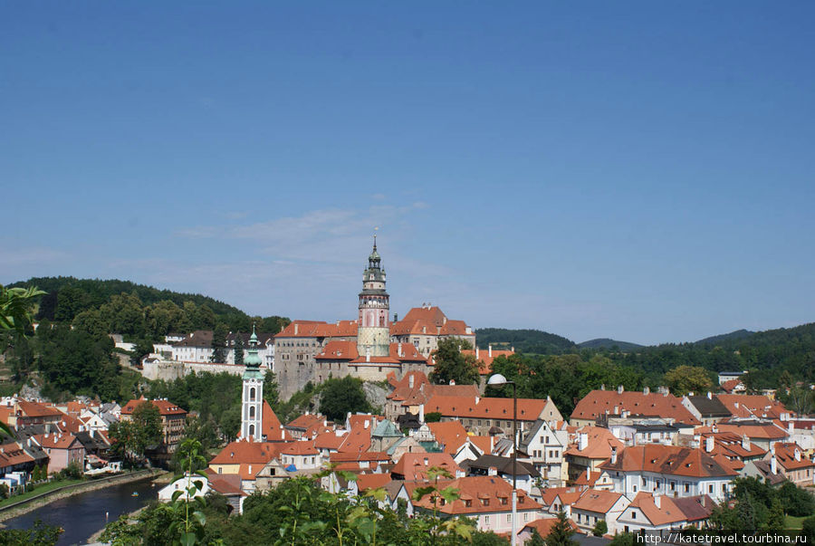 Чешский Крумлов: панорама. В центре — чешско-крумловский замок Чешский Крумлов, Чехия