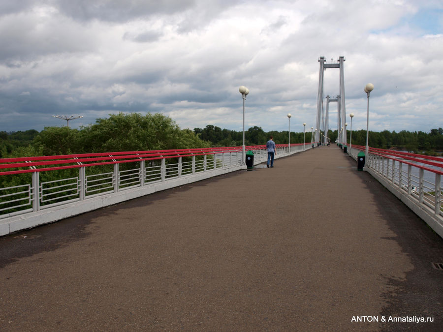 Виноградовский пешеходно-велосипедный мост к острову с парком. Красноярск, Россия