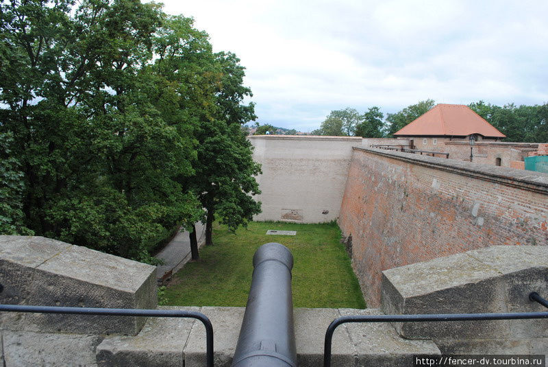 Пушка смотрит почему-то на свою же стену Брно, Чехия