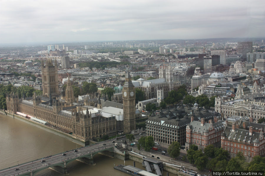 Вид на Вестминстер с Лондонского глаза Лондон, Великобритания