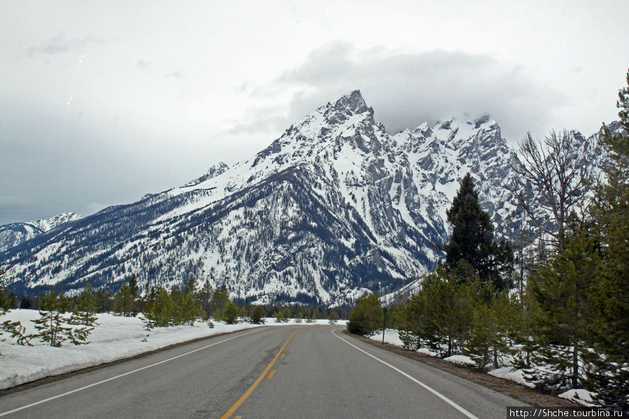 Teton Park Road - виды в лобовое стекло Национальный парк Гранд Тетон, CША