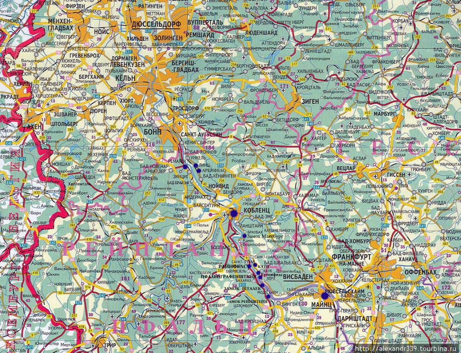 Карта части маршрута Евро 2007 (Кельн — Майнц) Германия