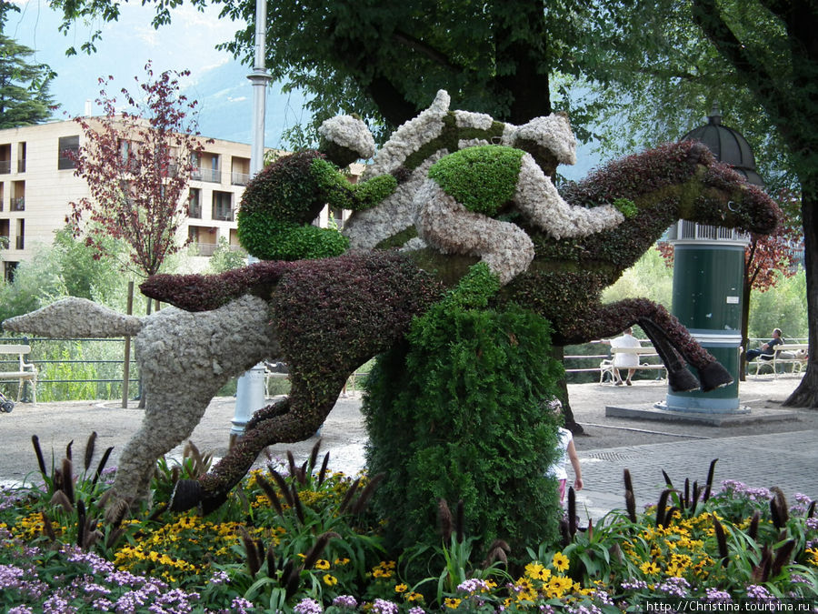 В центральном парке. Очень необычная скульптура из цветов! Мерано, Италия