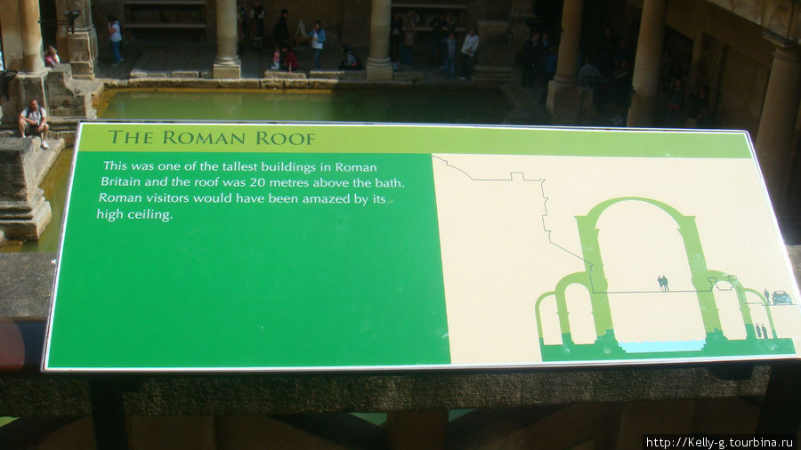 Римская крыша.
Храм был одним из самых высоких зданий в римской Британии, крыша находилась в 20 метрах над бассейном. Такой высокий потолок должен был восхищать римлян. Бат, Великобритания