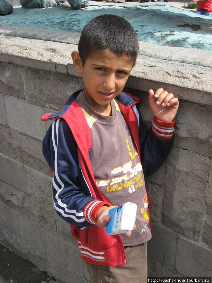 Мальчик-курд пытается продать салфетки иностранцам.