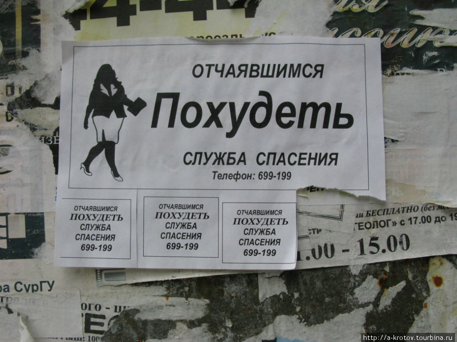 Служба спасения... И еще десять подобных похудетельных объявлений на одной автобусной остановке Сургут, Россия