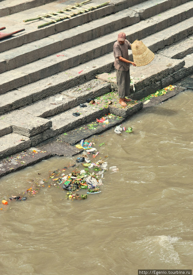 тут же, чуть вверх по реке, выкидывают отходы от церемоний Катманду, Непал