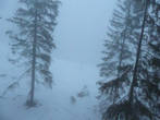 Едва заметное в тумане пятнышко — лыжник