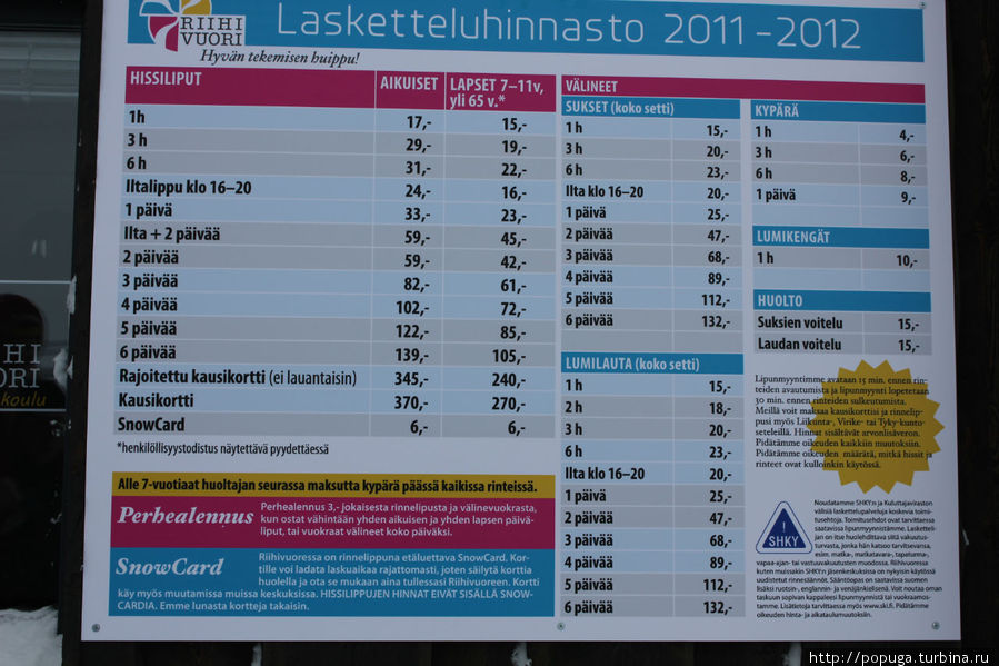 Цены на подъемнике Муураме, Финляндия