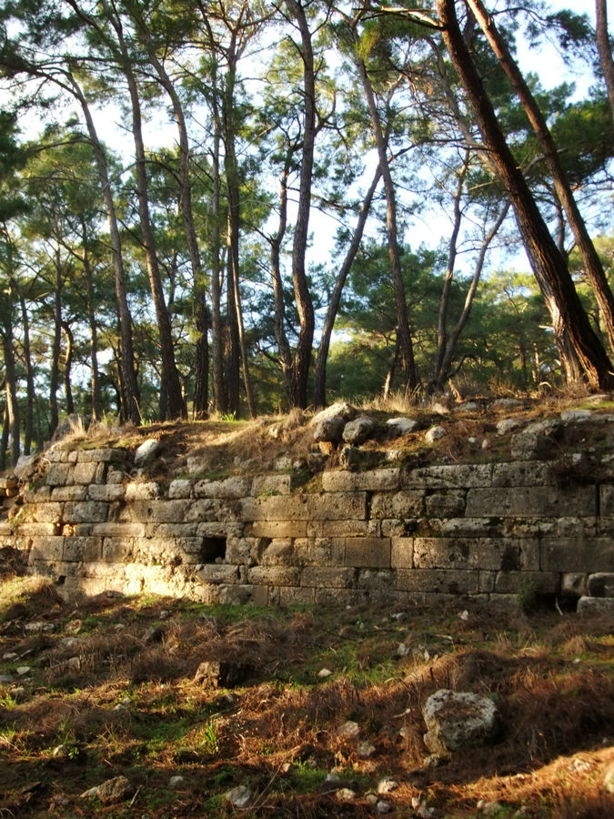 Первое, что встречается по пути — остатки крепостной стены и развалины храма Афины Паллады. По утверждениям археологов, в земле ещё таится немало интересного. Средиземноморский регион, Турция